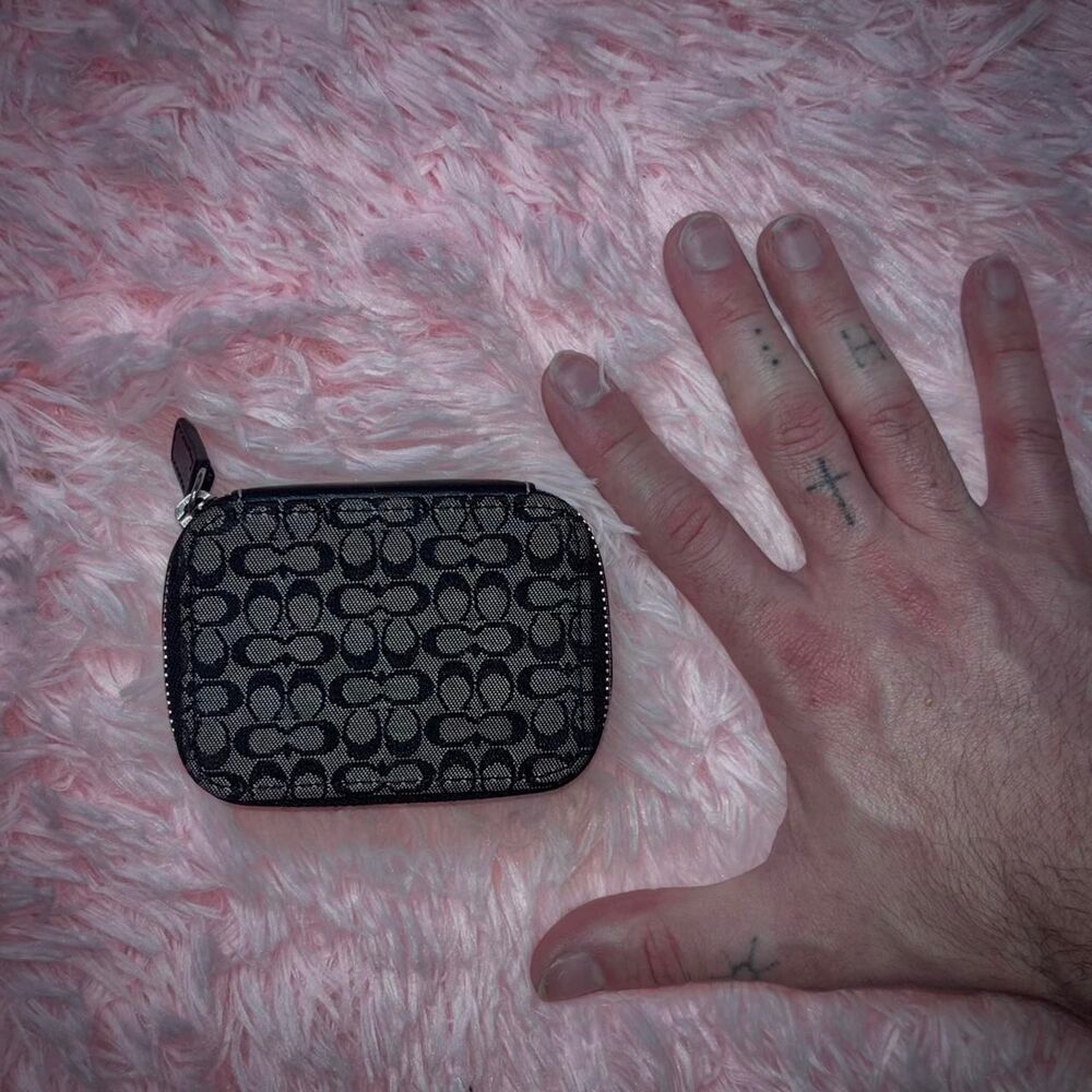 2001 Coach black and grey signature jacquard canvas zip pill case